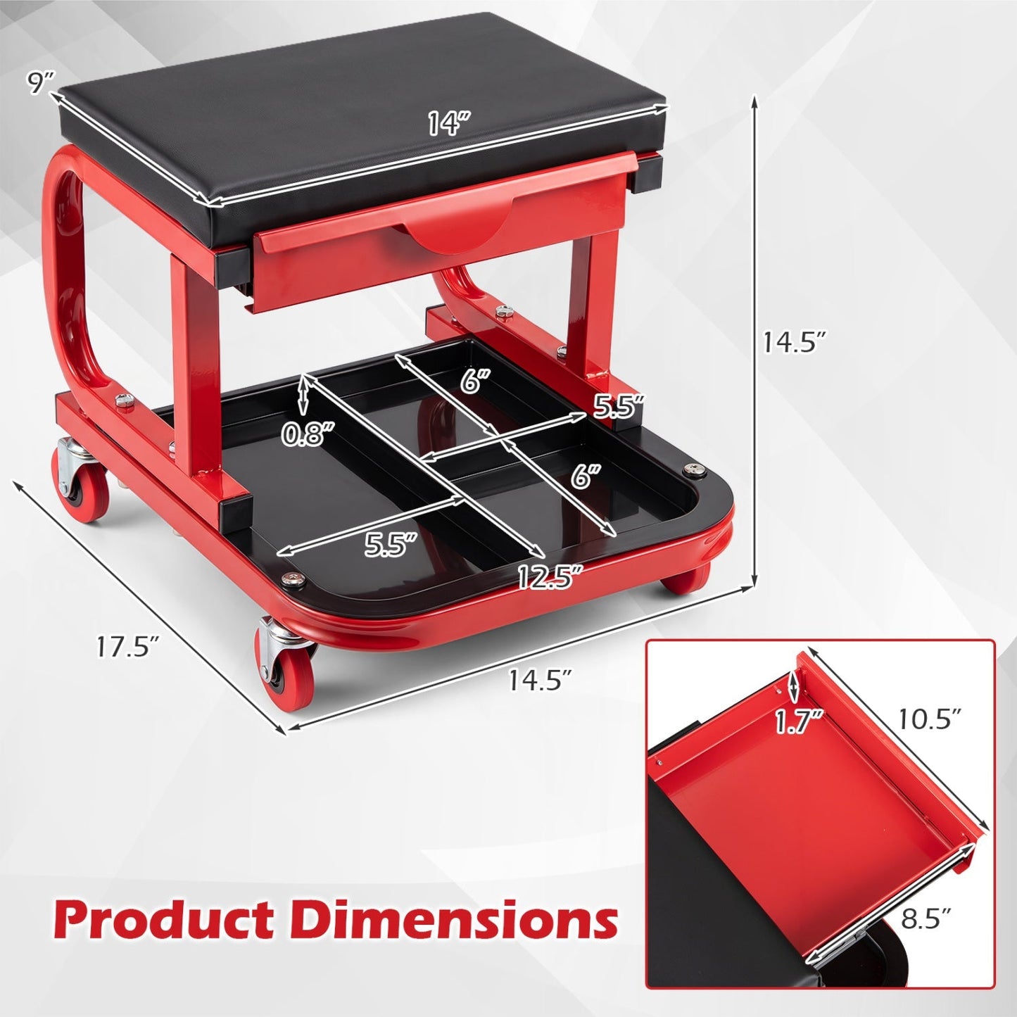 Mechanic Rolling Stool with Tool Trays and Magnetic Drawer