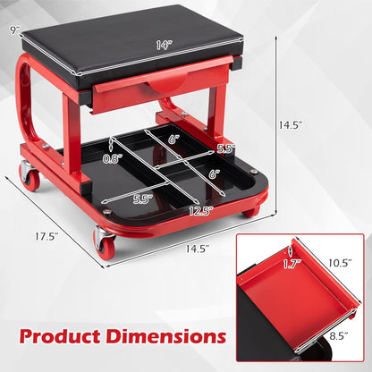 Mechanic Rolling Stool with Tool Trays and Magnetic Drawer