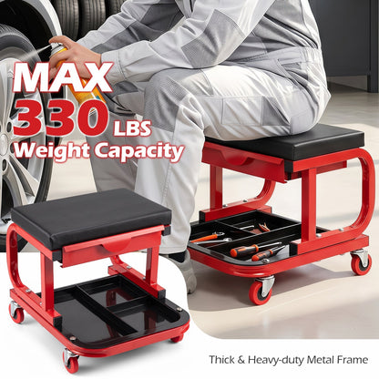 Mechanic Rolling Stool with Tool Trays and Magnetic Drawer