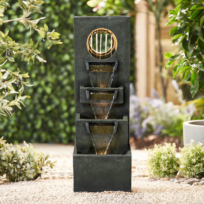 Resin Moon Gate Outdoor Water Fountain 39 Inch Warm LED