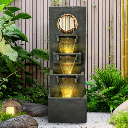 Resin Moon Gate Outdoor Water Fountain 39 Inch Warm LED