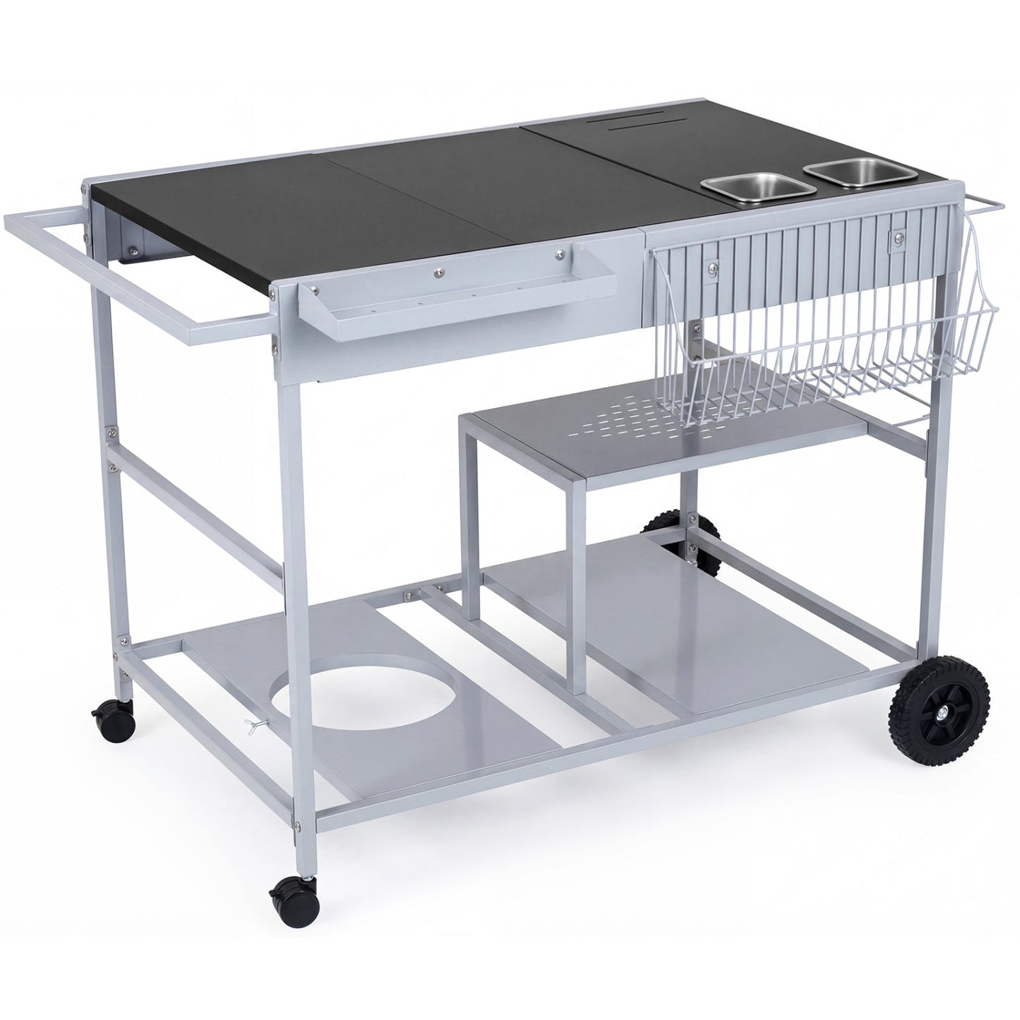 Movable Grill Table with 2 Spice Containers and Station for Backyard and BBQ