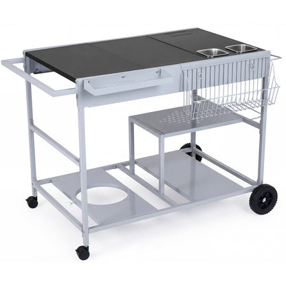 Movable Grill Table with 2 Spice Containers and Station for Backyard and BBQ