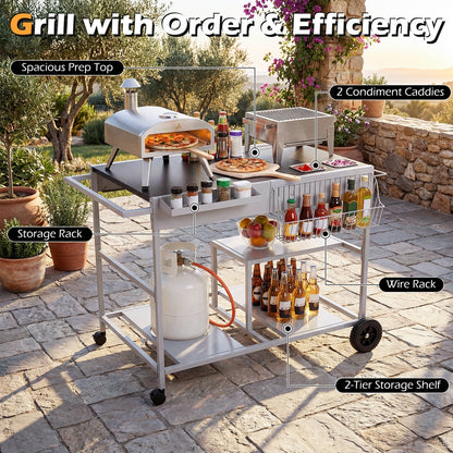 Movable Grill Table with 2 Spice Containers and Station for Backyard and BBQ
