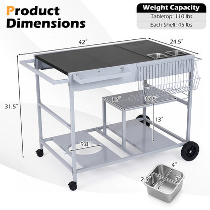 Movable Grill Table with 2 Spice Containers and Station for Backyard and BBQ