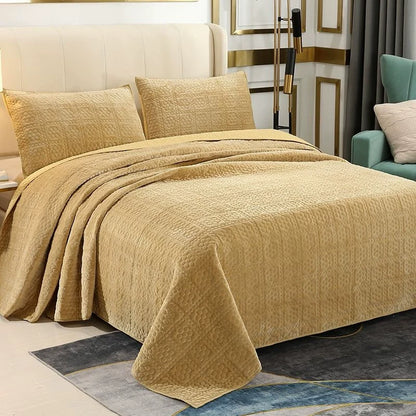 Export High-Grade Flannel Three-Piece Bed Cover Set Milk Fiber European Quilted Quilted Bed Sheet One Side Velvet One Side Pure Cotton