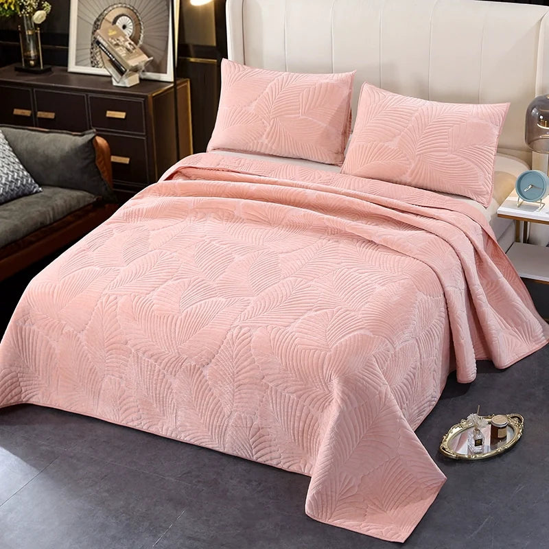 Export High-Grade Flannel Three-Piece Bed Cover Set Milk Fiber European Quilted Quilted Bed Sheet One Side Velvet One Side Pure Cotton