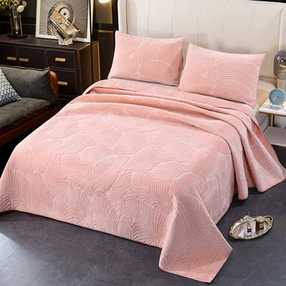 Export High-Grade Flannel Three-Piece Bed Cover Set Milk Fiber European Quilted Quilted Bed Sheet One Side Velvet One Side Pure Cotton