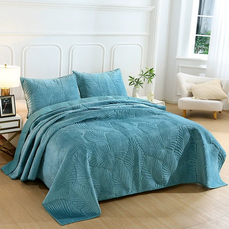 Export High-Grade Flannel Three-Piece Bed Cover Set Milk Fiber European Quilted Quilted Bed Sheet One Side Velvet One Side Pure Cotton