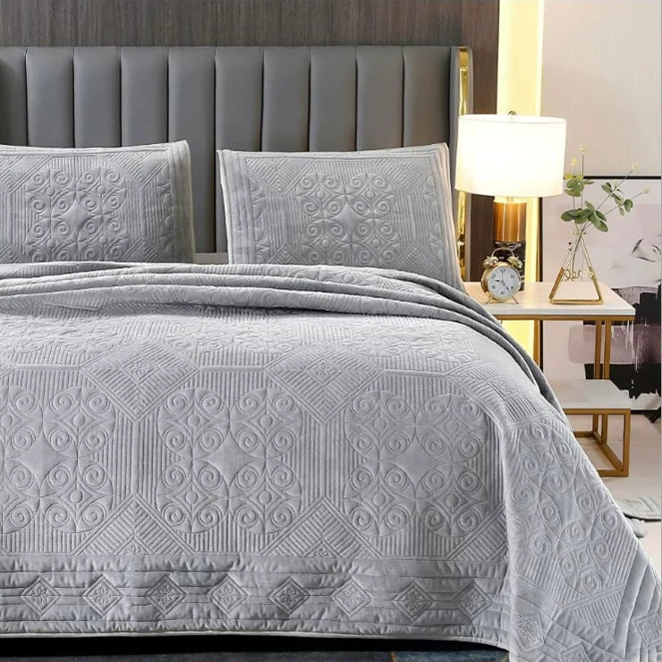 Export High-Grade Flannel Three-Piece Bed Cover Set Milk Fiber European Quilted Quilted Bed Sheet One Side Velvet One Side Pure Cotton