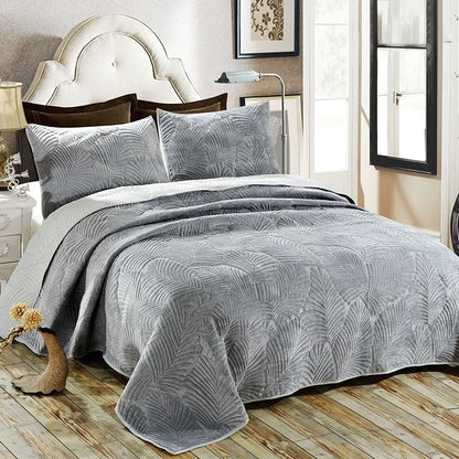 Export High-Grade Flannel Three-Piece Bed Cover Set Milk Fiber European Quilted Quilted Bed Sheet One Side Velvet One Side Pure Cotton