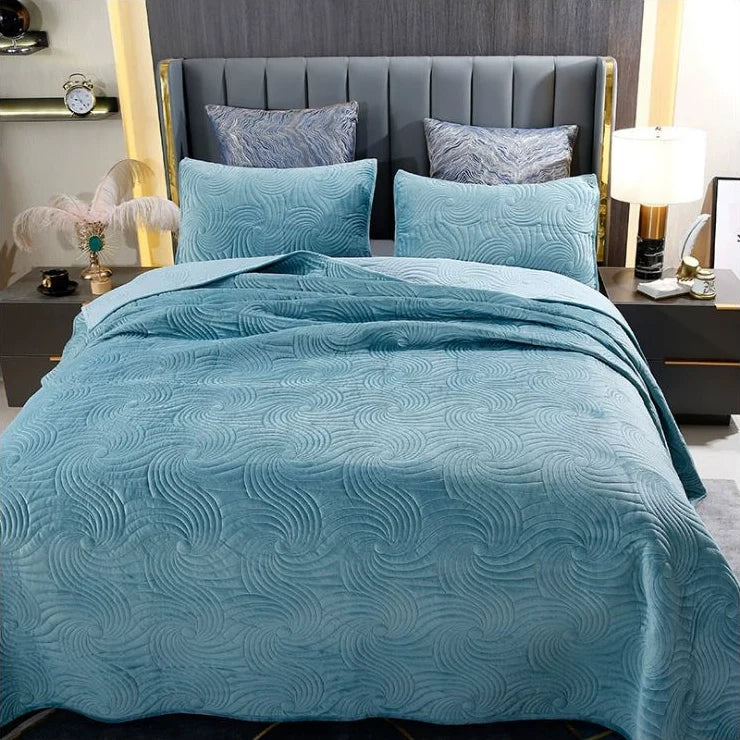 Export High-Grade Flannel Three-Piece Bed Cover Set Milk Fiber European Quilted Quilted Bed Sheet One Side Velvet One Side Pure Cotton