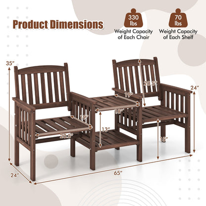 Outdoor Fir Wood Loveseat with 2-Tier Side Table and 1.96" Umbrella Hole
