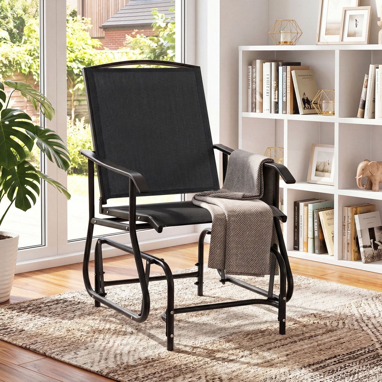 Outdoor Glider Chair with Metal Frame and Armrests