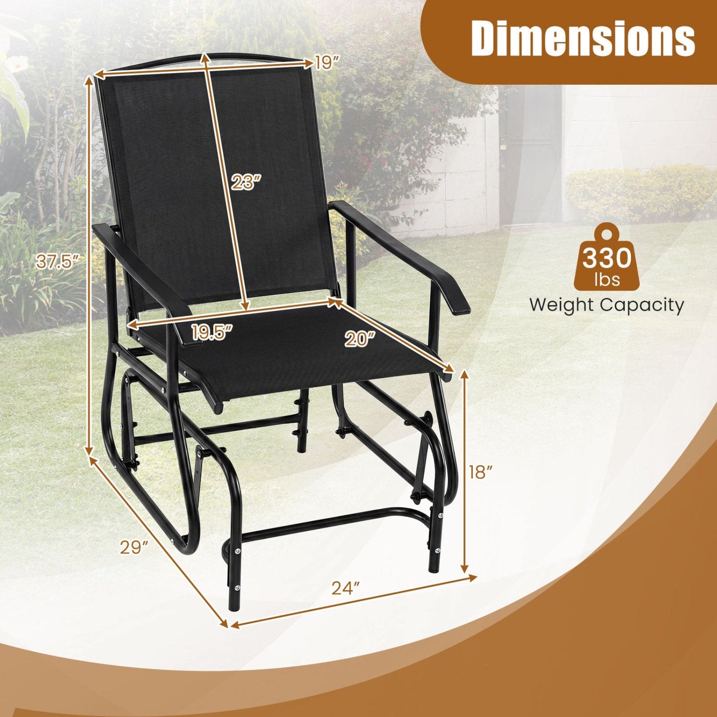 Outdoor Glider Chair with Metal Frame and Armrests