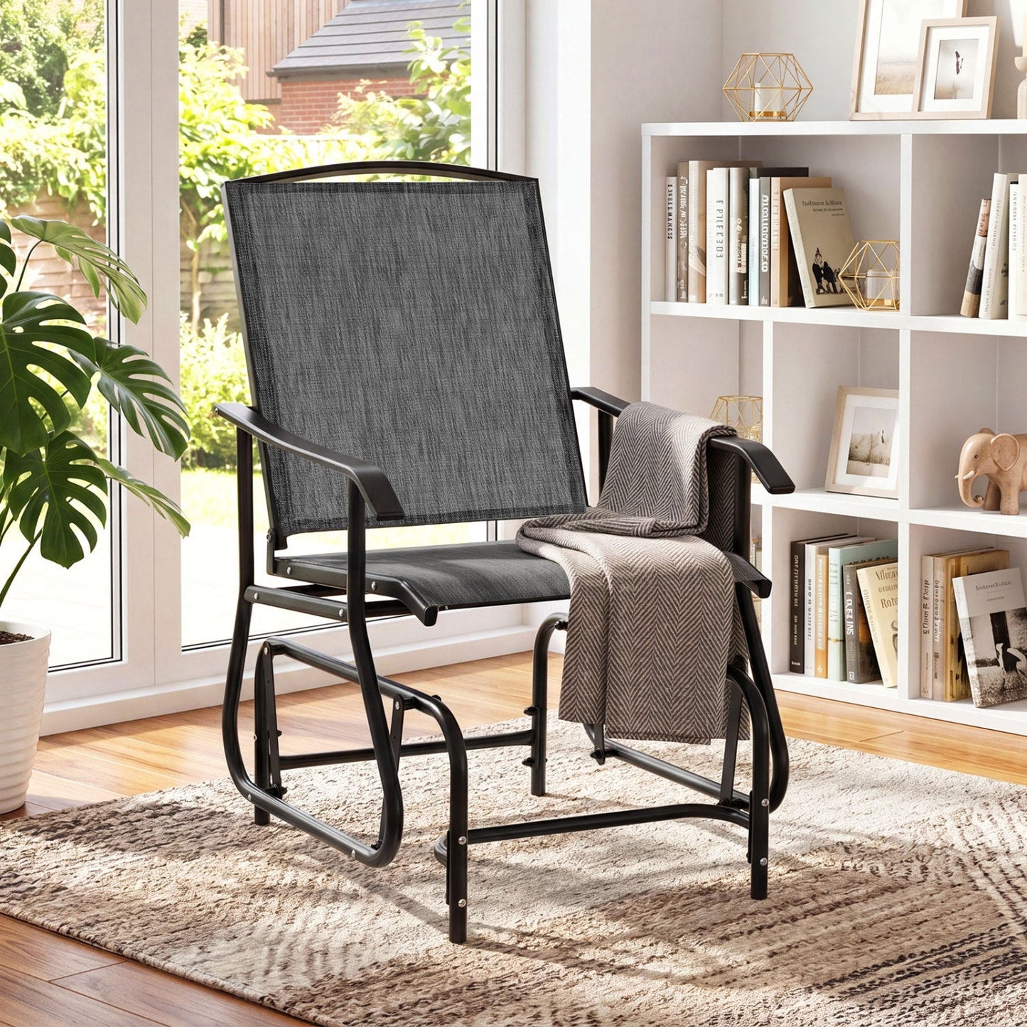 Outdoor Glider Chair with Metal Frame and Armrests