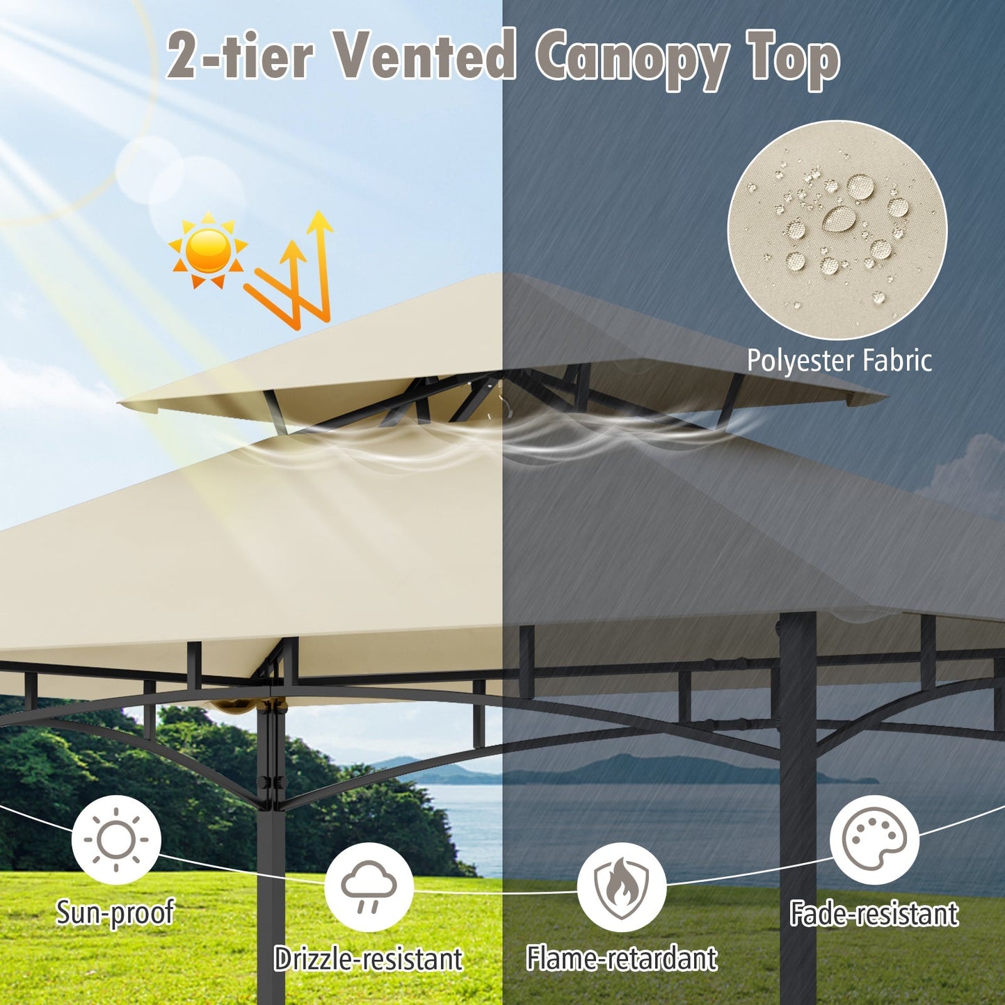 8 x 5 Feet Outdoor Grill Gazebo with 2 Side Shelves and 10 Hooks