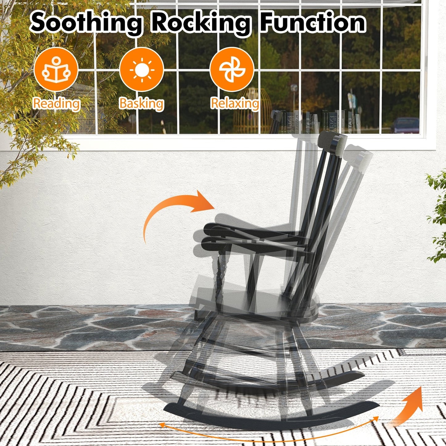 Rocking Chair with Solid Wooden Frame for Garden and Patio