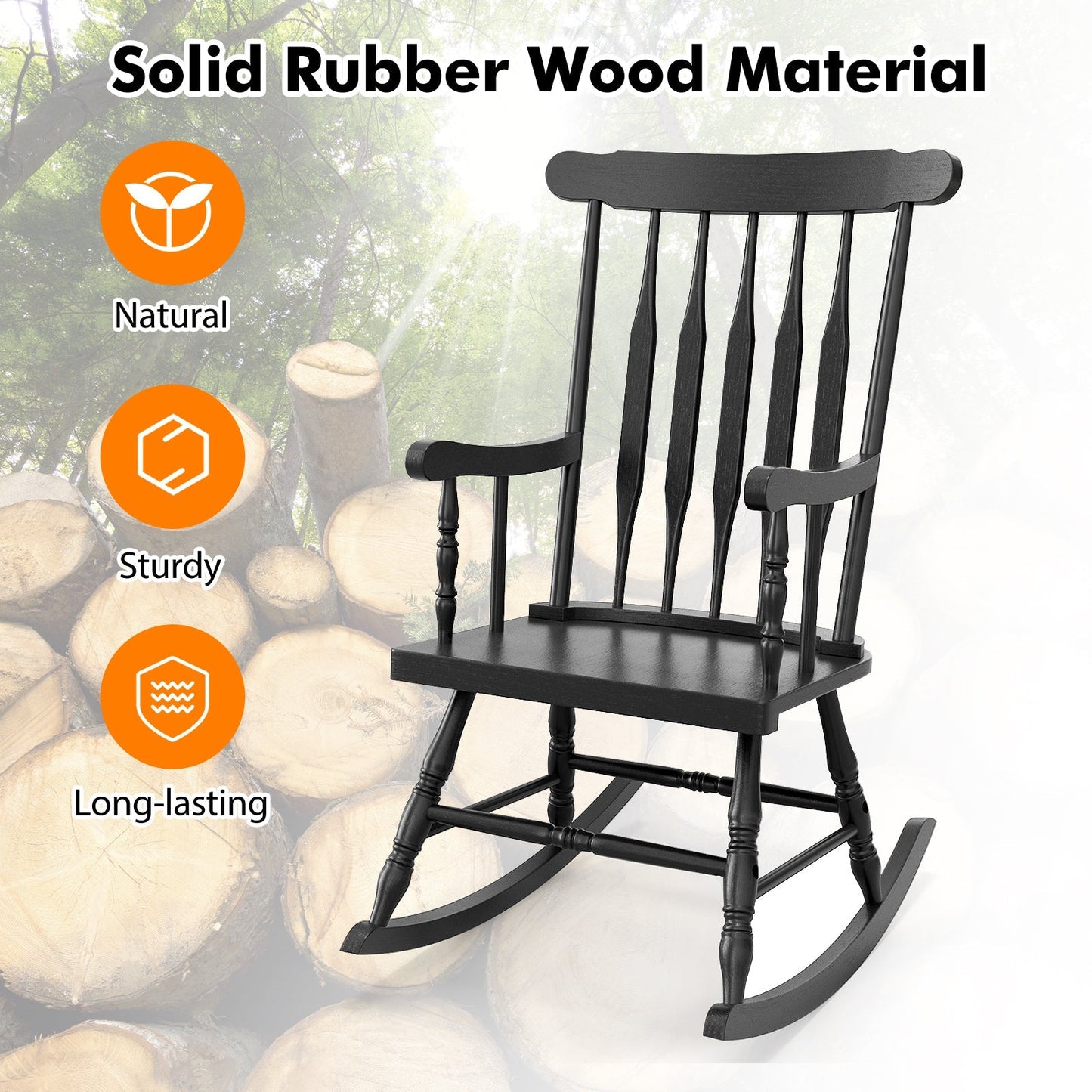 Rocking Chair with Solid Wooden Frame for Garden and Patio