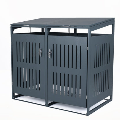 Outdoor Trash Can Storage Shed for 2 Bins with Gas Struts