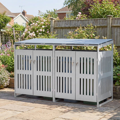 Outdoor Trash Can Storage Shed for 2 Bins with Gas Struts