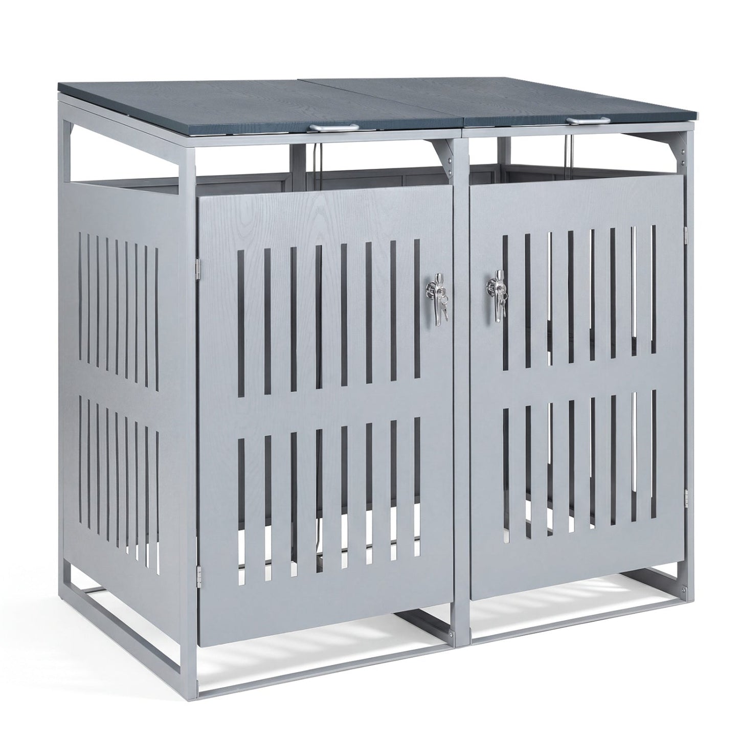 Outdoor Trash Can Storage Shed for 2 Bins with Gas Struts