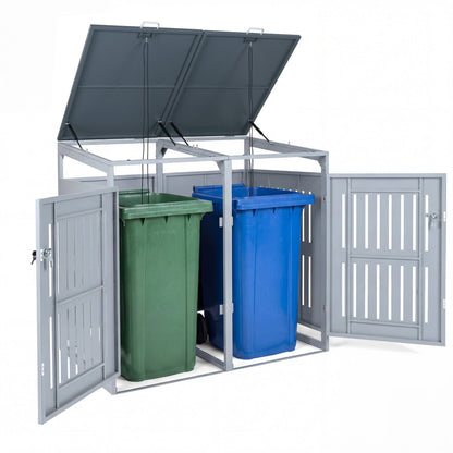 Outdoor Trash Can Storage Shed for 2 Bins with Gas Struts