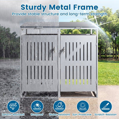 Outdoor Trash Can Storage Shed for 2 Bins with Gas Struts