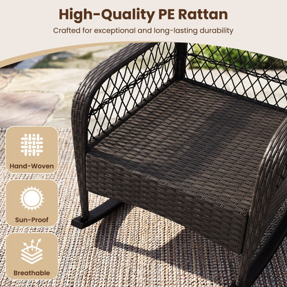 Outdoor Wicker Rocking Chair with Cushions - 400 LBS Capacity