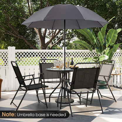 6 Pieces Patio Dining Set Folding Chairs Glass Table Tilt Umbrella for Garden