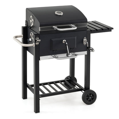 Charcoal Grill with Adjustable Tray and Wheels
