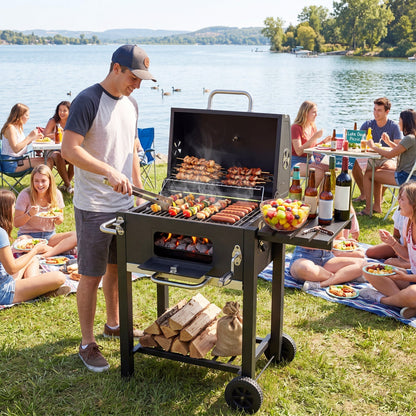 Charcoal Grill with Adjustable Tray and Wheels