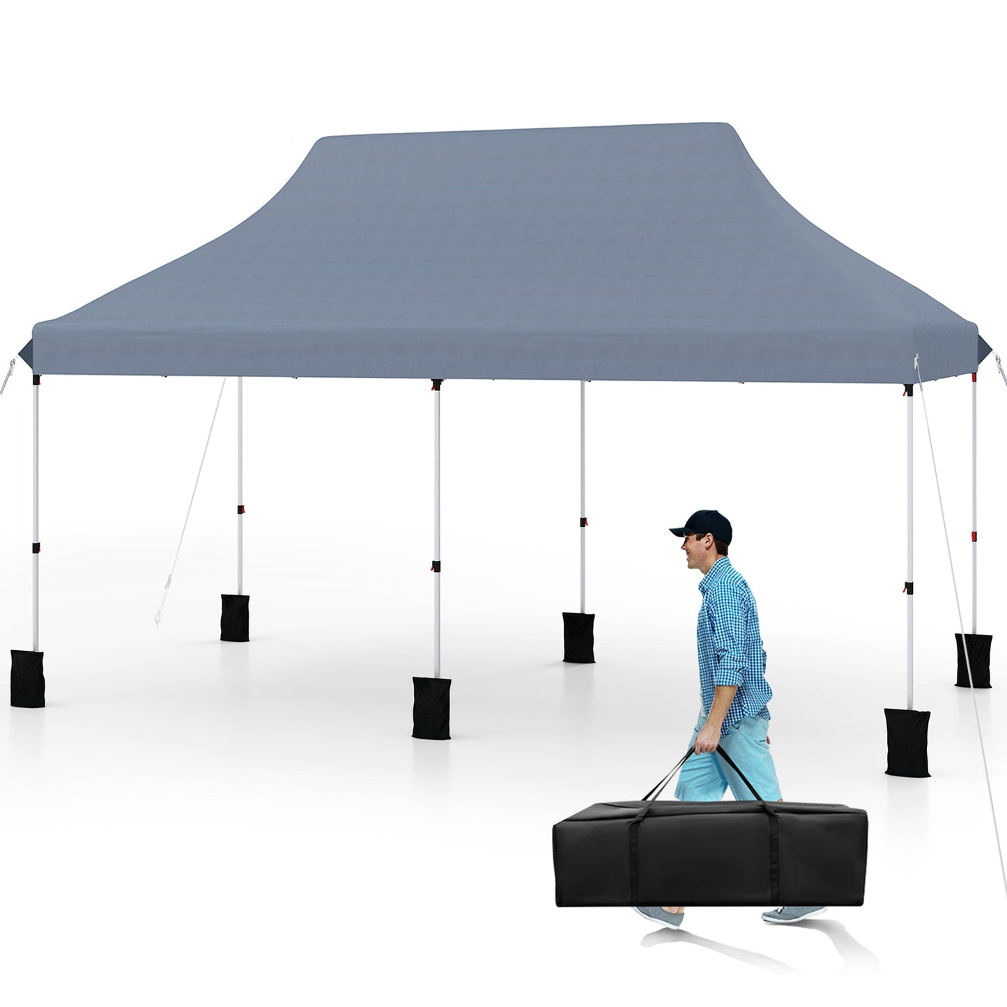 10 X 20 FT Pop up Canopy Tent Foldable Portable Outdoor Gazebo with Carry Bag-Blue