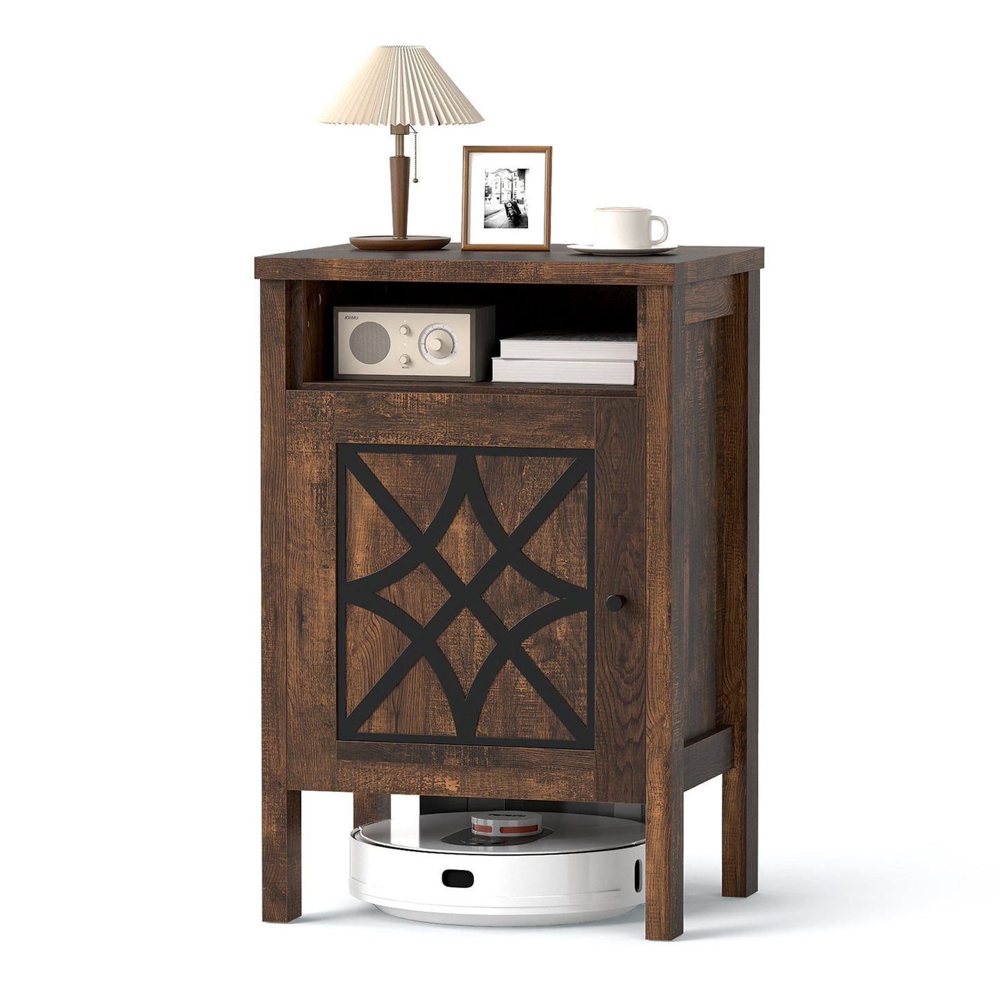 Robot Vacuum Storage Cabinet with Door and Open Shelf for Living Room Bedroom