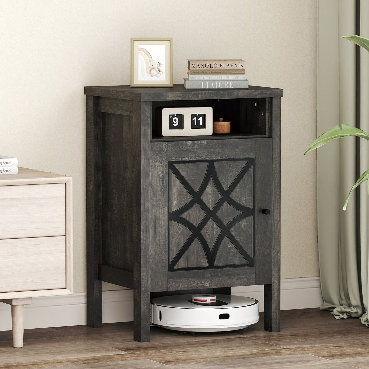Robot Vacuum Storage Cabinet with Door and Open Shelf for Living Room Bedroom