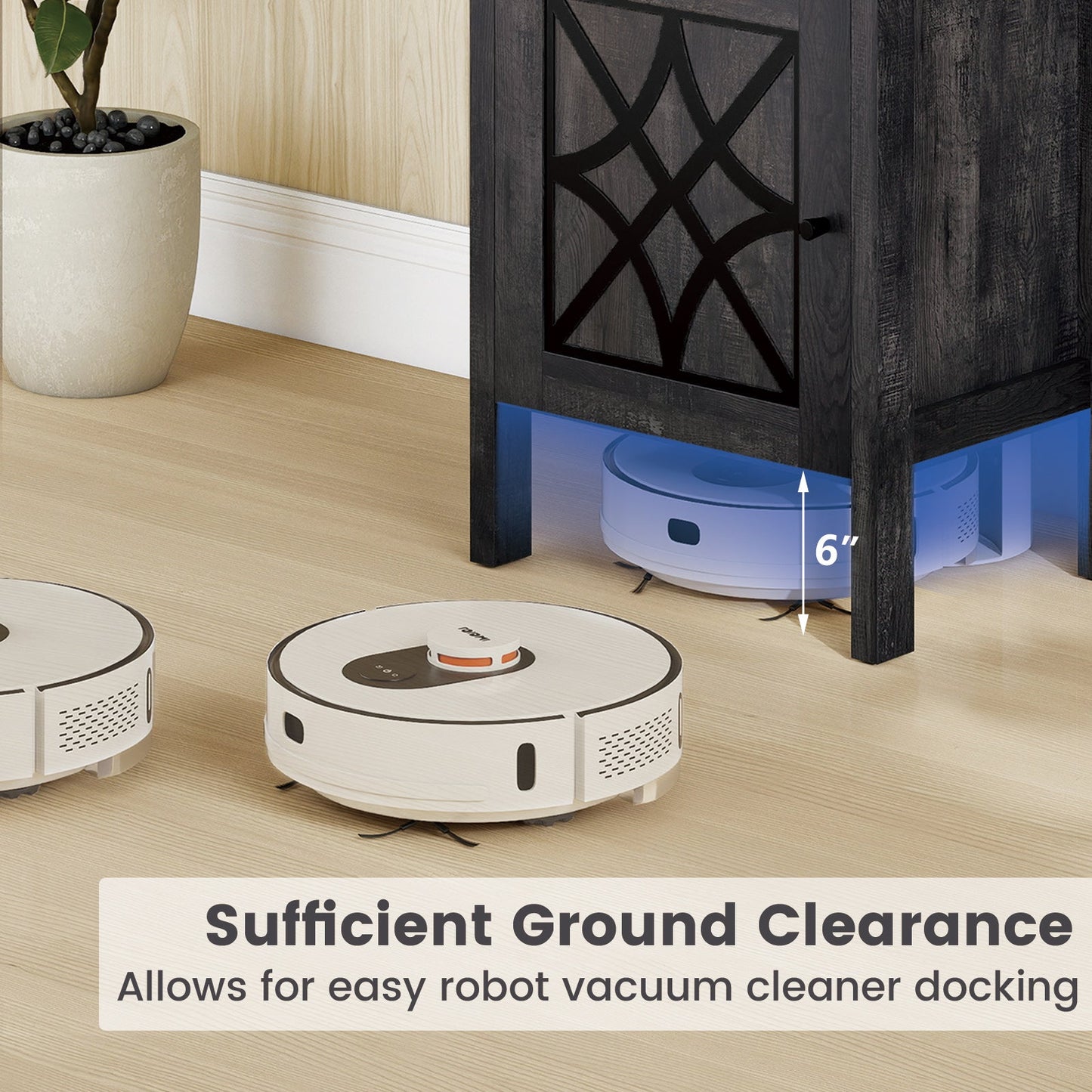 Robot Vacuum Storage Cabinet with Door and Open Shelf for Living Room Bedroom