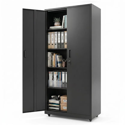 Rolling Metal Storage Cabinet 73" Lockable with 4 Wheels
