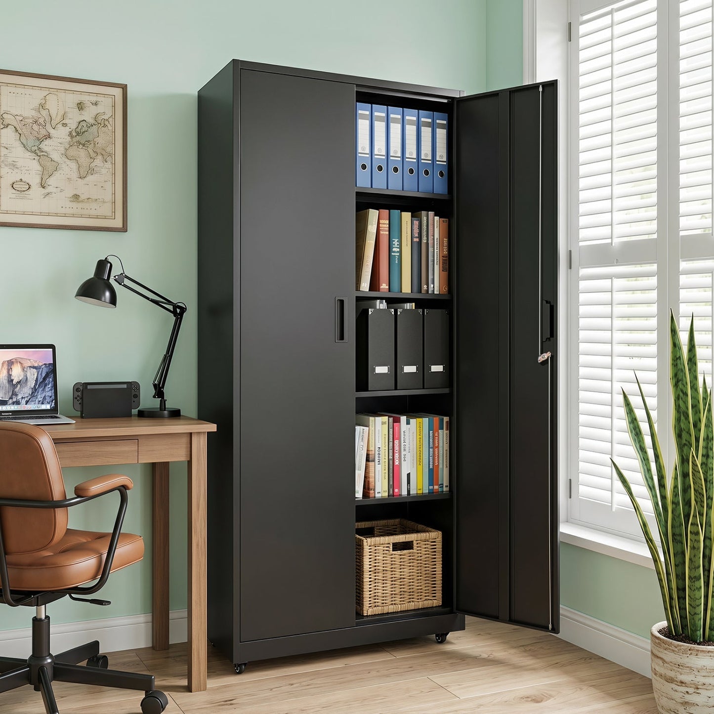 Rolling Metal Storage Cabinet 73" Lockable with 4 Wheels
