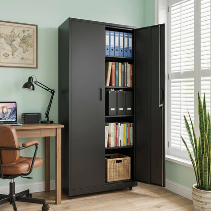 Rolling Metal Storage Cabinet 73" Lockable with 4 Wheels