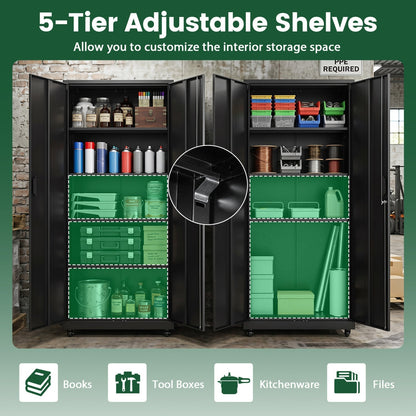 Rolling Metal Storage Cabinet 73" Lockable with 4 Wheels