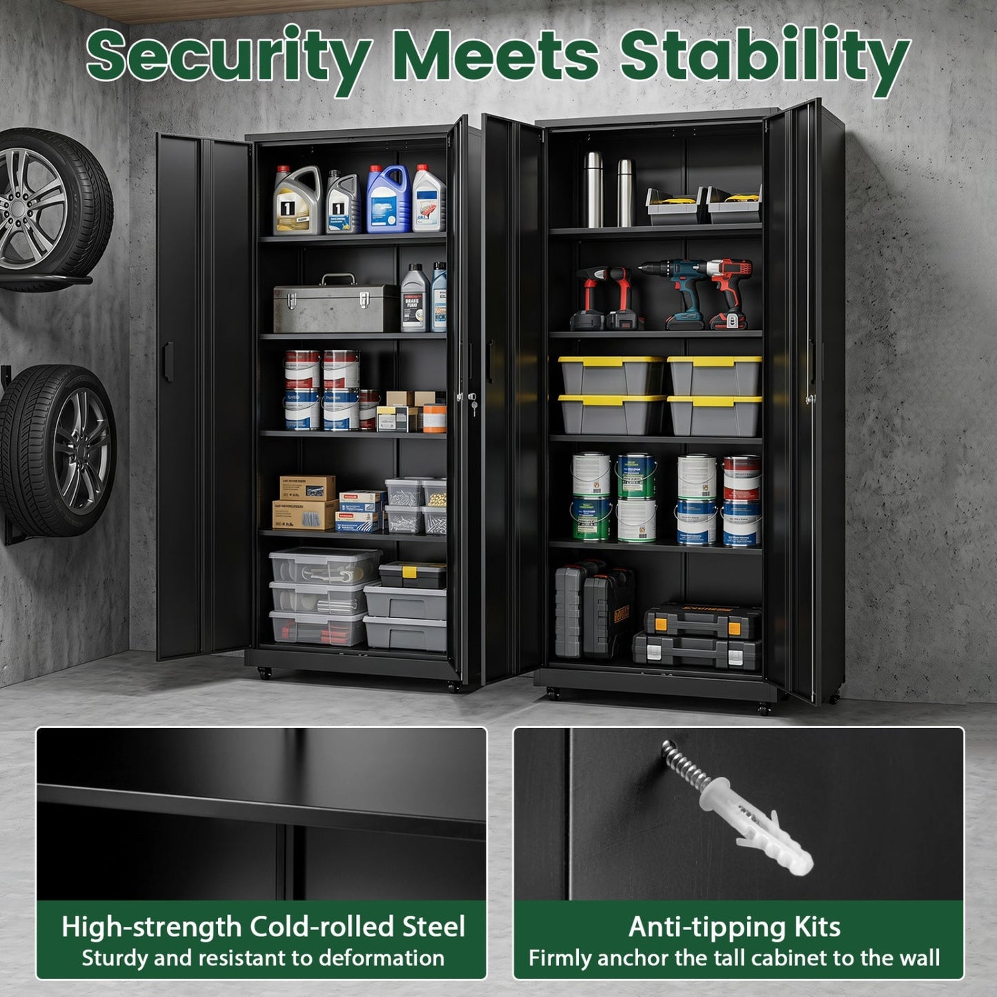 Rolling Metal Storage Cabinet 73" Lockable with 4 Wheels