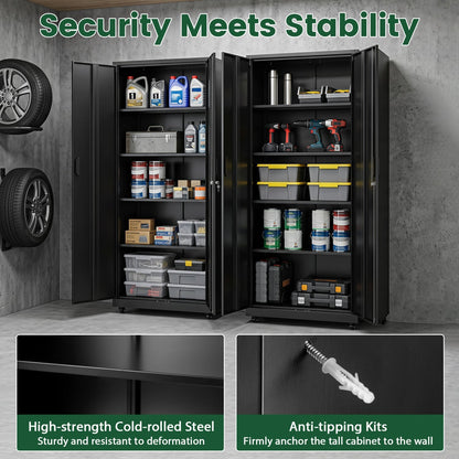 Rolling Metal Storage Cabinet 73" Lockable with 4 Wheels