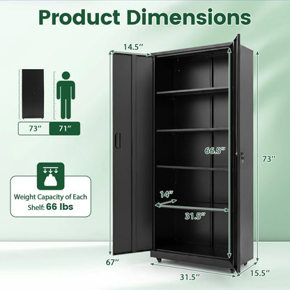 Rolling Metal Storage Cabinet 73" Lockable with 4 Wheels