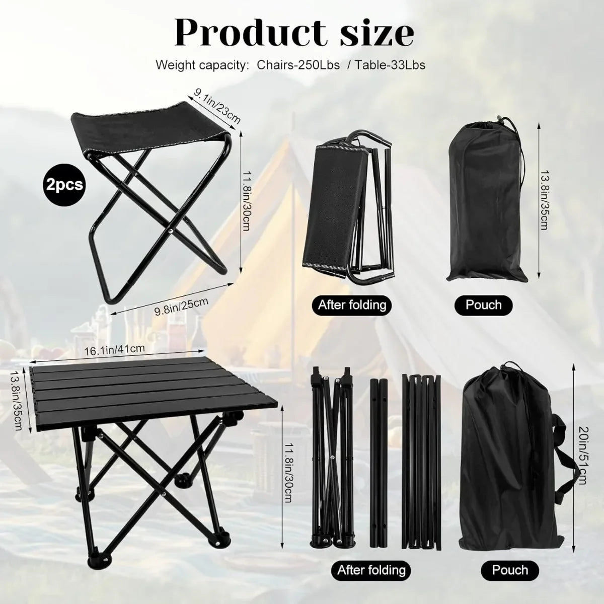 XIUWO Folding Camping Table With 2 Chairs
