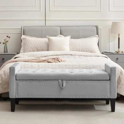 Velvet Storage Ottoman Bench With Button Tufting For Bedroom
