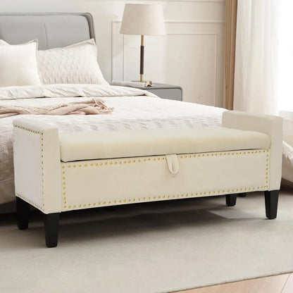 Velvet Storage Ottoman Bench With Button Tufting For Bedroom