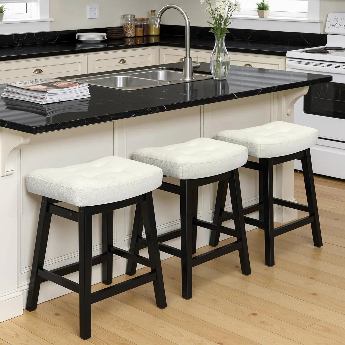 Counter Height Bar Stools Set of 3 Backless Farmhouse Style