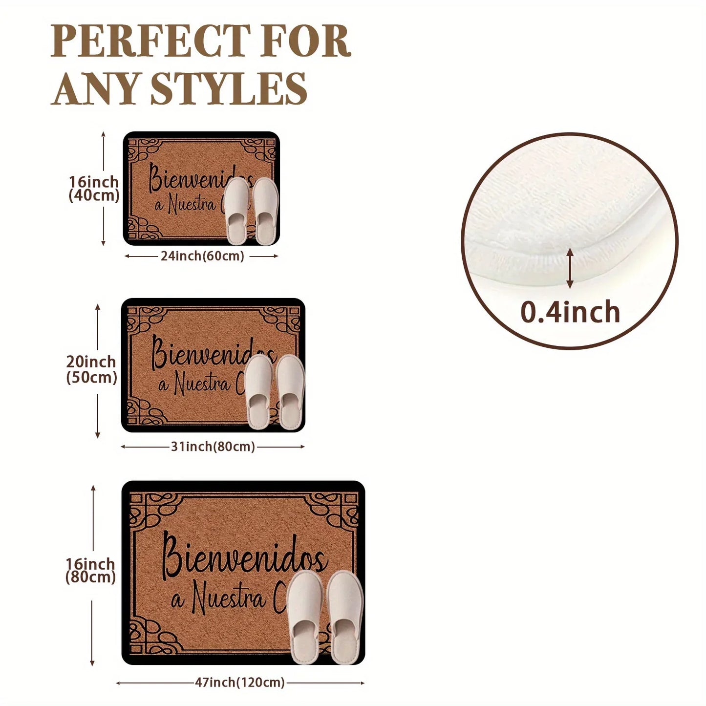 VIKAMA "Bienbenidos" Spanish Welcome Soft, Absorbent Door Mat. Entrance, Bathroom, Outdoor Courtyard Home Decor, Non-Slip Carpet