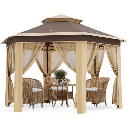 13x13 FT Pop Up Gazebo Outdoor Canopy Tent With Mosquito Netting Double Roof Heavy Duty Shelter For Patio Backyard Garden