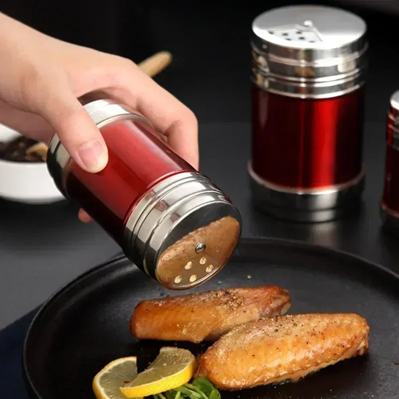 Stainless Steel Spice Jar | Rotating Cover Salt and Pepper Shaker for Barbecue and Kitchen